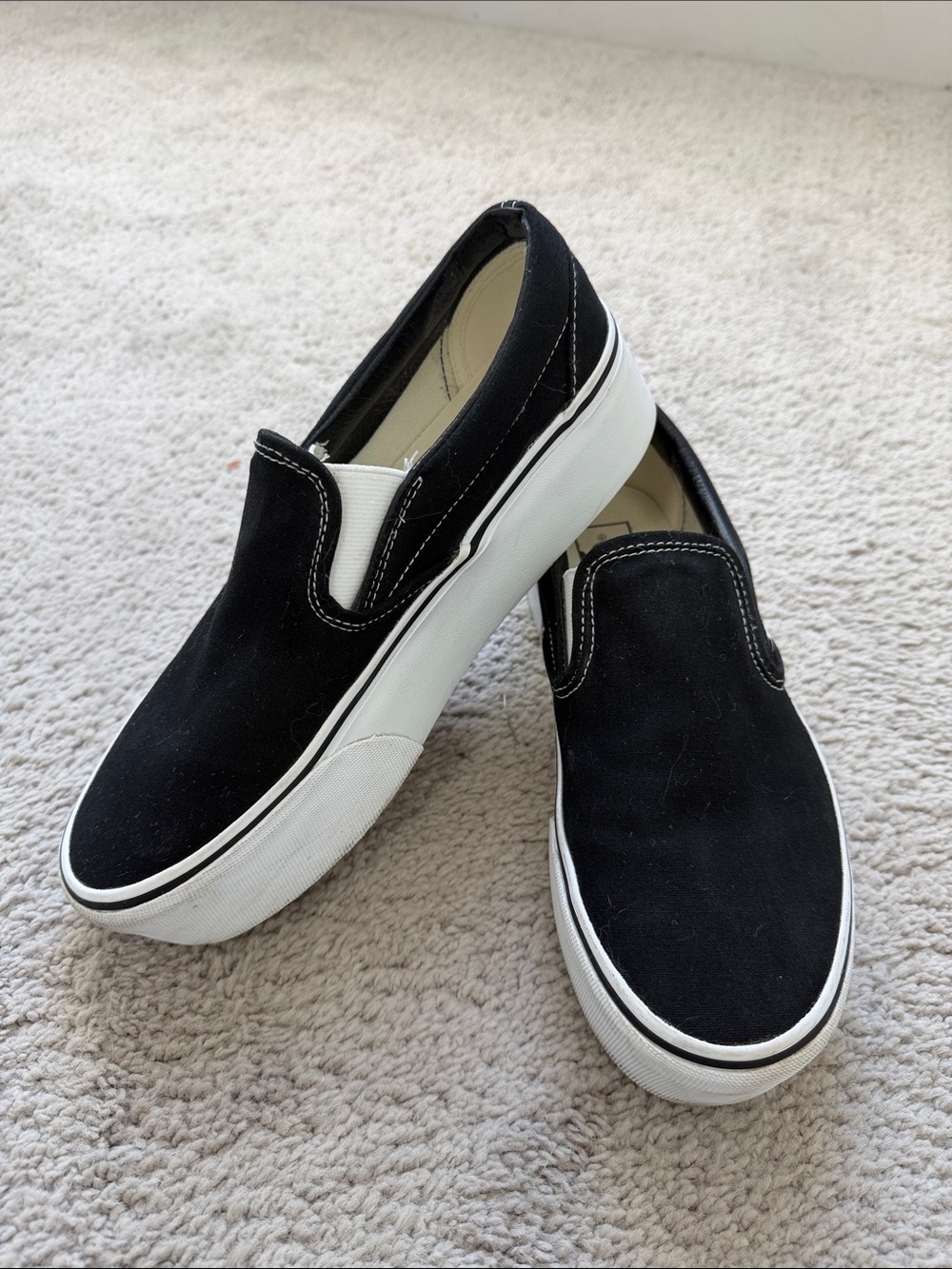 Vans Platform Black & White Classic Slip-On Canvas Loafers